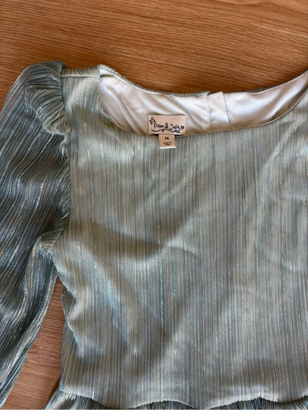 Puppy & Julie Kids Sage Green Metallic Tiered Dress